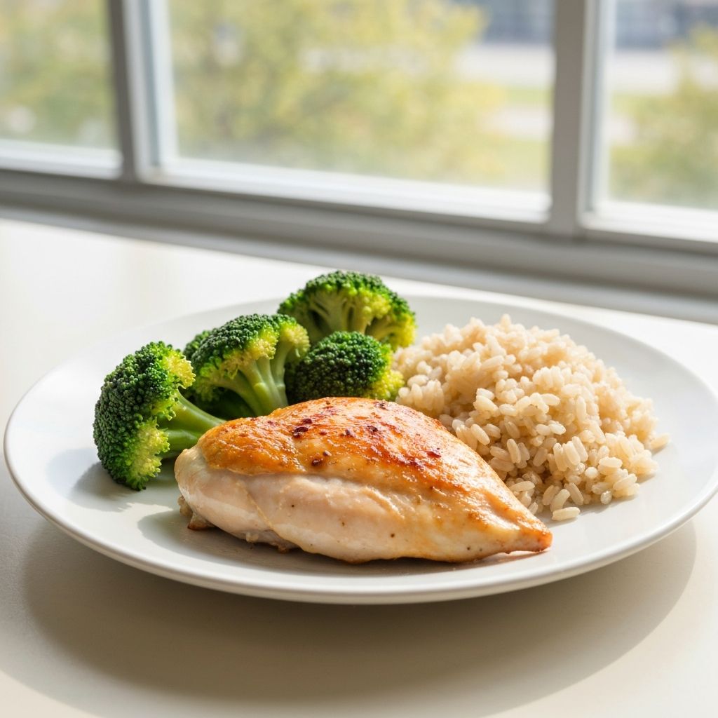 Chicken breast with steamed broccoli and brown rice